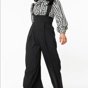 Unique Vintage Black Wide Leg Rochelle Suspender Pants✨ Witchy & Elegant. SIZE M